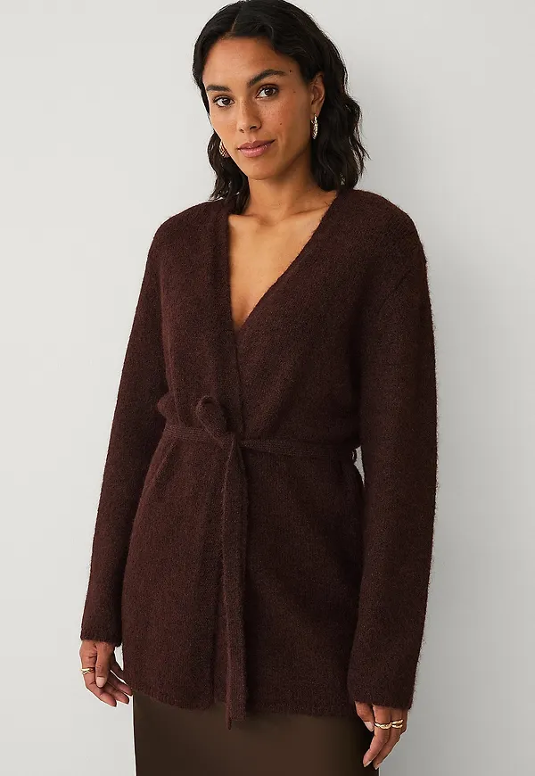 Ellos Collection - Öppen cardigan med knytskärp - Brun