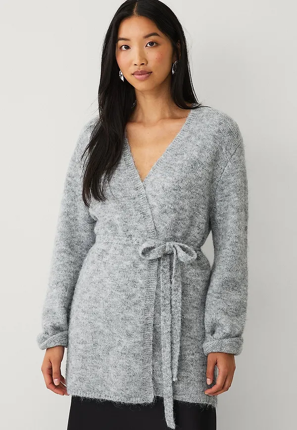 Ellos Collection - Öppen cardigan med knytskärp - Grå