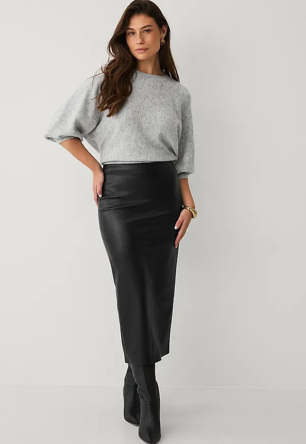 Ellos Collection - Pennkjol i skinnimitation - Svart