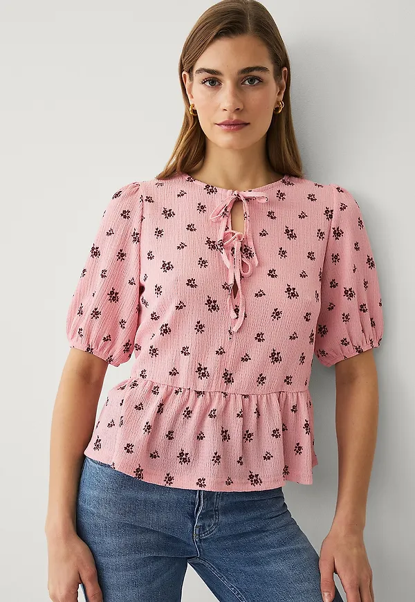 Ellos Collection - Trikåblus med knytband - Rosa