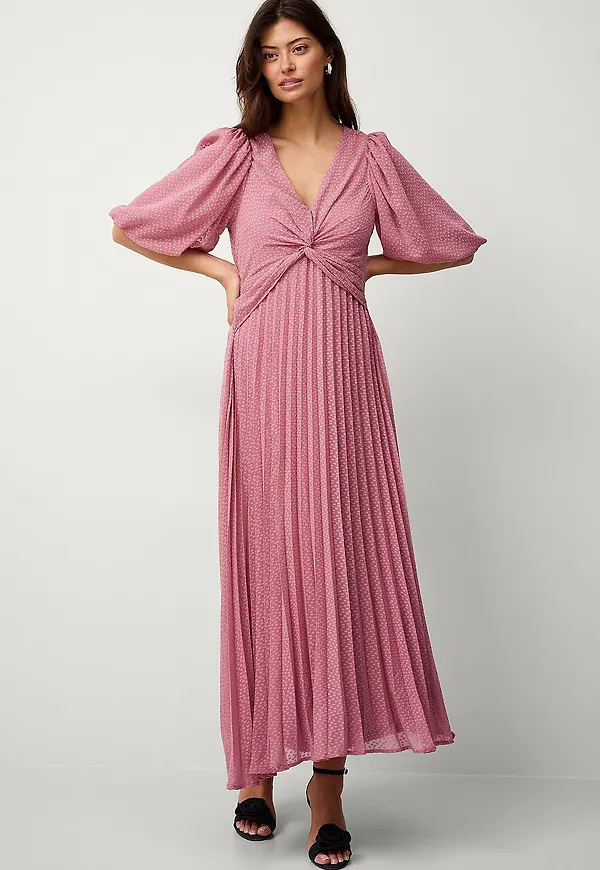 Ellos Collection - Plisserad maxiklänning med drapering - Rosa