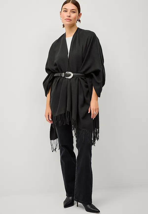 Ellos Collection - Stickad poncho - Svart