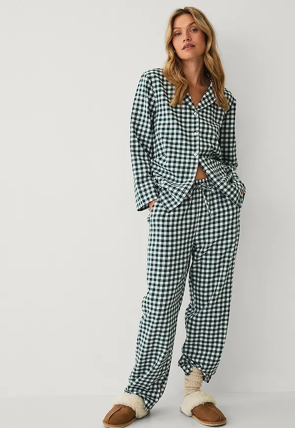 Ellos Collection - Pyjamasset i flanell - Grön