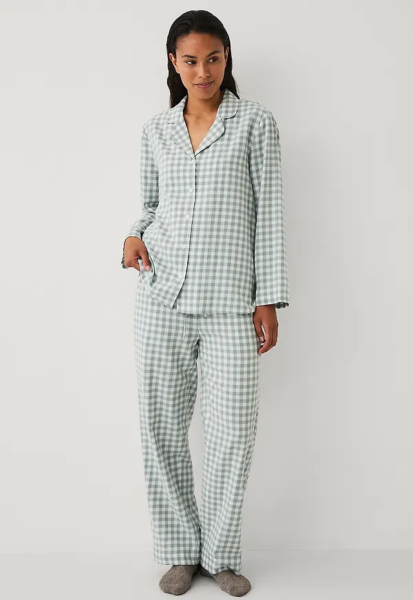 Ellos Collection - Pyjamasset i flanell - Grön