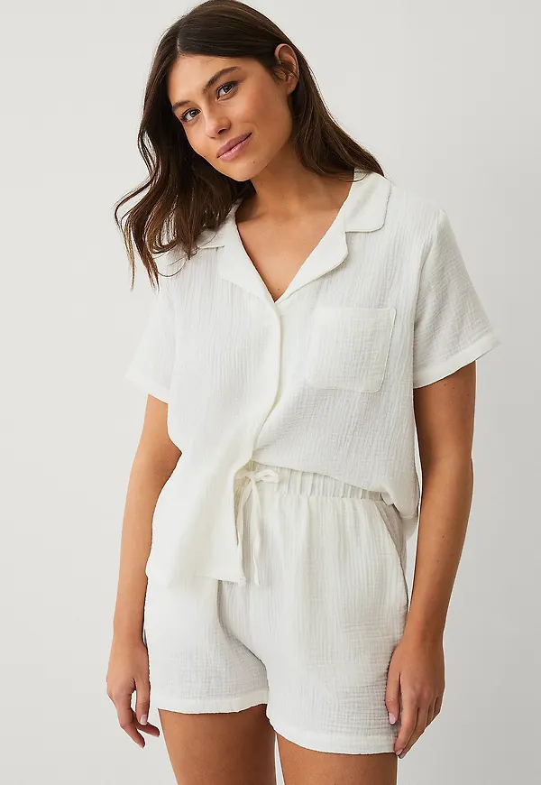 Ellos Collection - Pyjamasshorts i bomull - Vit