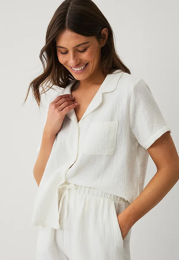 Ellos Collection - Pyjamasskjorta i bomull - Vit