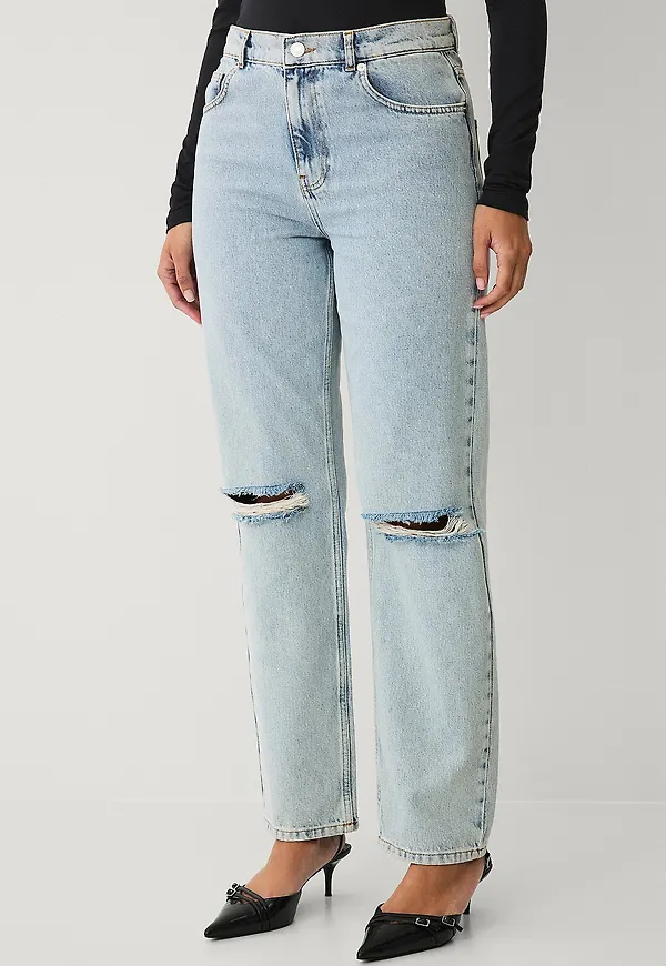 Ellos Collection - Raka jeans med slitningar - Blå