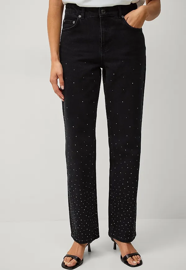 Ellos Collection - Raka jeans med strasstenar - Svart