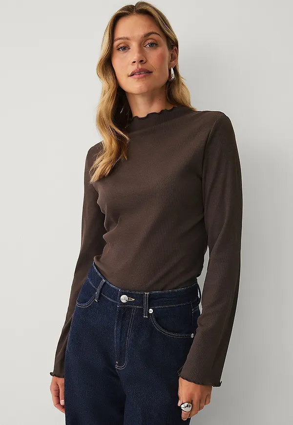 Ellos Collection - Ribbad topp - Brun