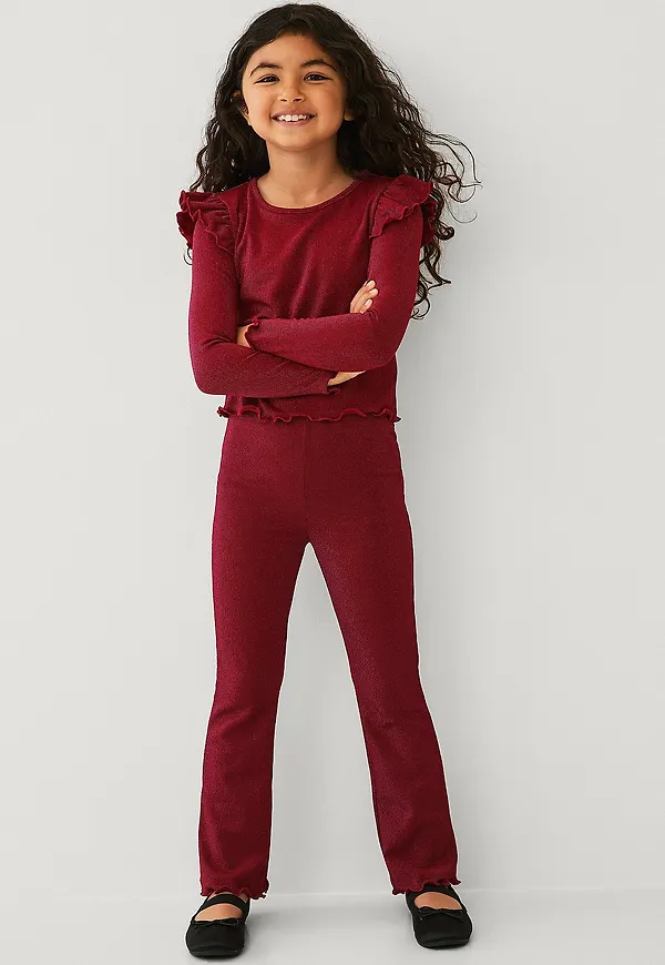Ellos Collection - Ribbade leggings med lurex - Röd