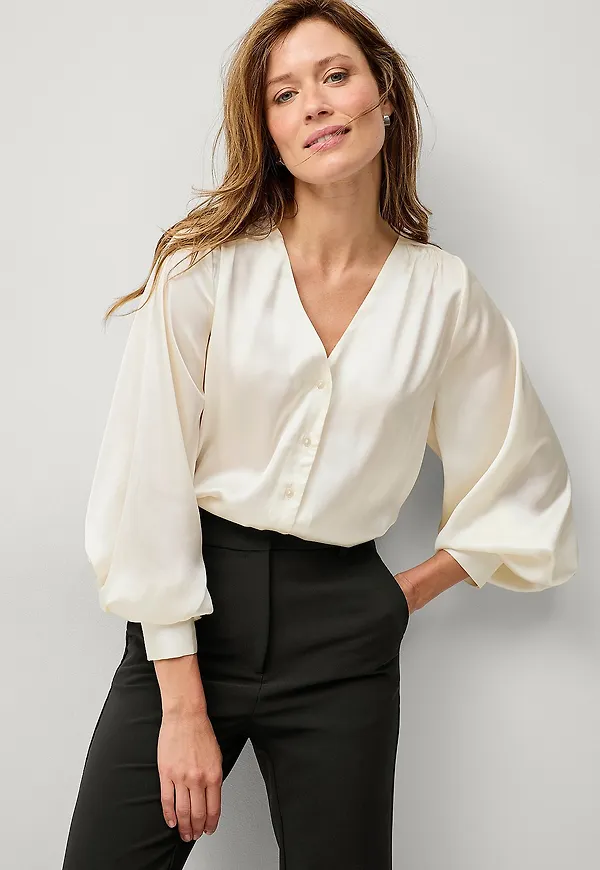 Ellos Collection - Satinblus med knäppning - Natur