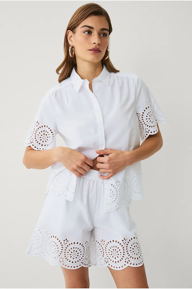 Ellos Collection - Shorts med broderie anglaise - Vit