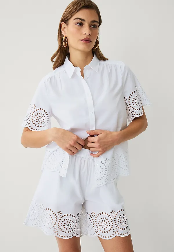 Ellos Collection - Shorts med broderie anglaise - Vit