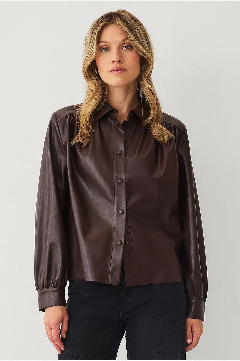Ellos Collection - Skjorta i PU - Brun