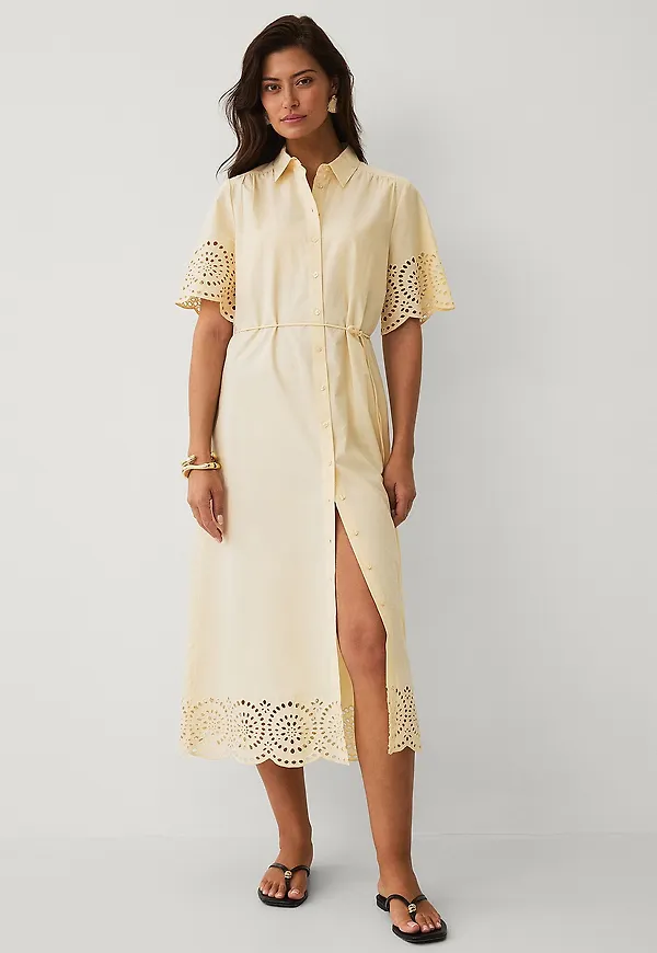 Ellos Collection - Skjortklänning med broderier - Gul