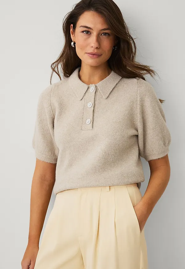 Ellos Collection - Stickad tröja med krage - Beige
