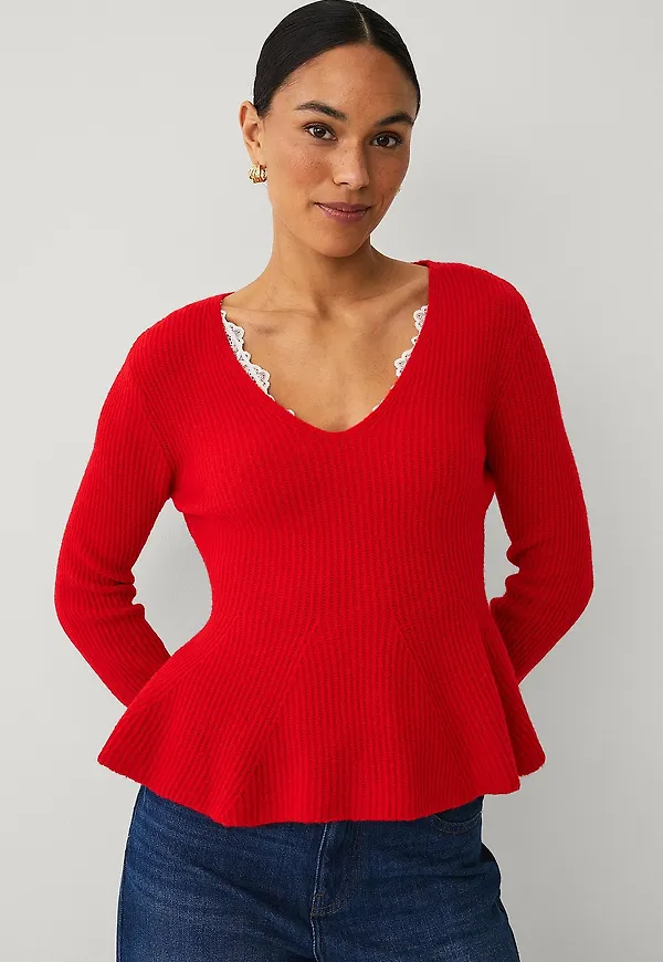 Ellos Collection - Stickad tröja med peplum - Röd