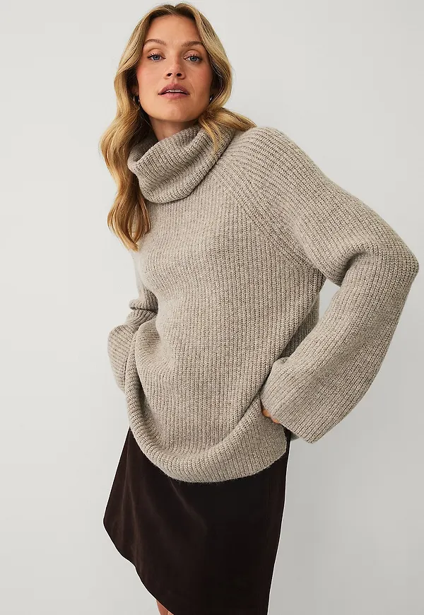 Ellos Collection - Stickad tröja med polo - Beige