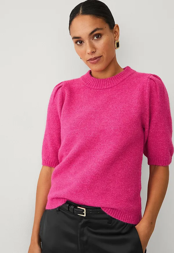 Ellos Collection - Stickad tröja med puffärm - Rosa
