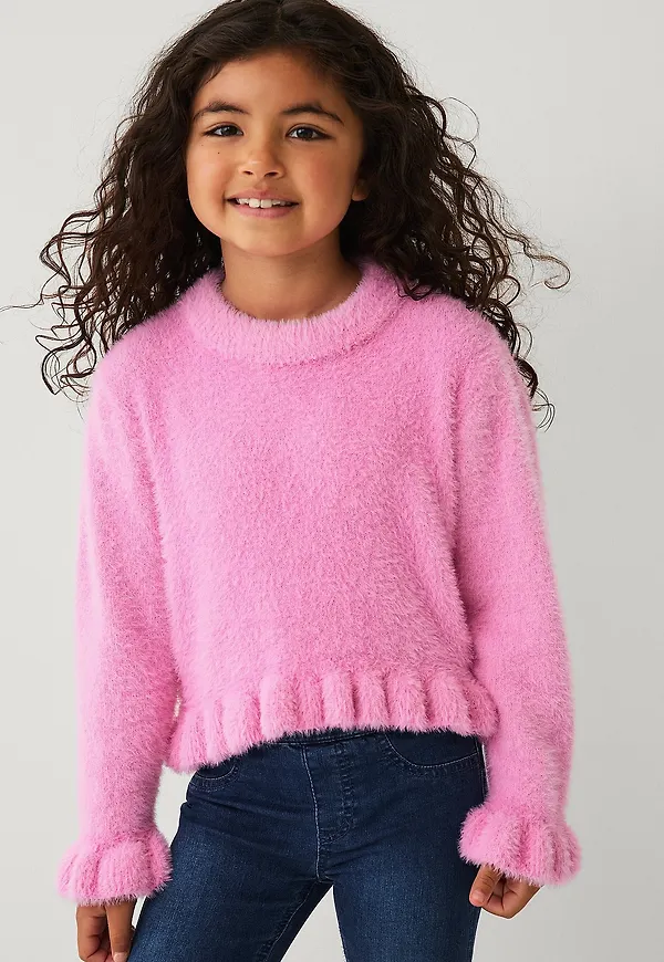 Ellos Collection - Stickad tröja med volanger - Rosa