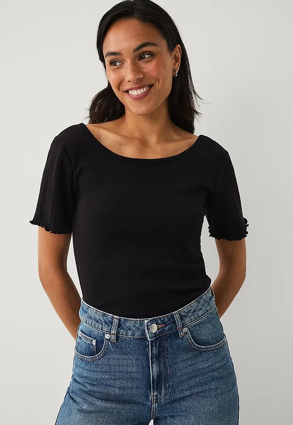 Ellos Collection - Topp i pointelle - Svart