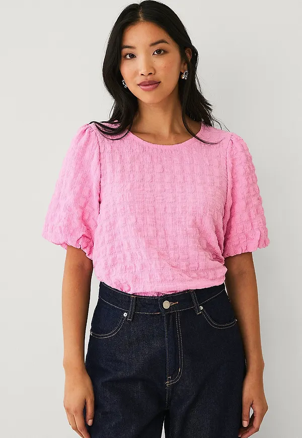 Ellos Collection - Trikåblus med ballongärmar - Rosa