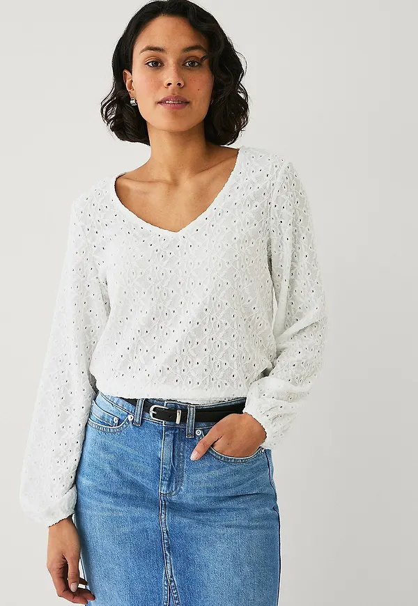 Ellos Collection - Topp Med Blommigt Mönster - Vit