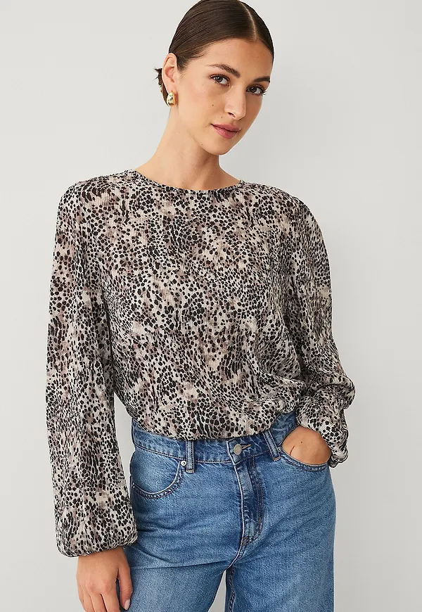 Ellos Collection - Trikåblus med puffärm - Brun