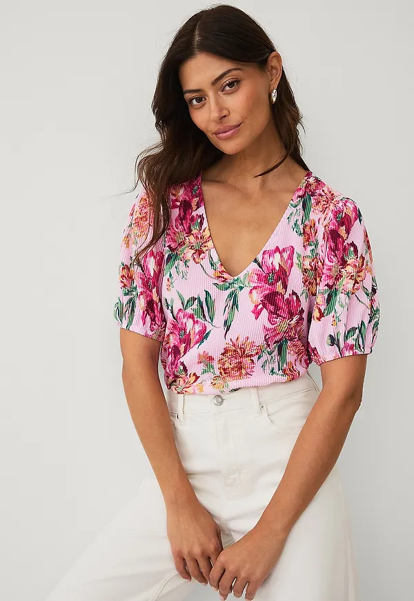 Ellos Collection - Trikåblus med puffärmar - Rosa