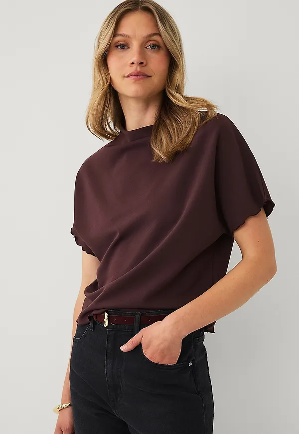 Ellos Collection - Topp med ståkrage - Brun