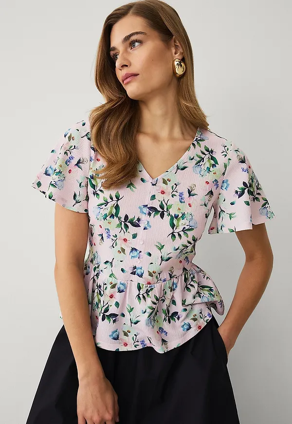 Ellos Collection - Trikåblus med volang - Rosa