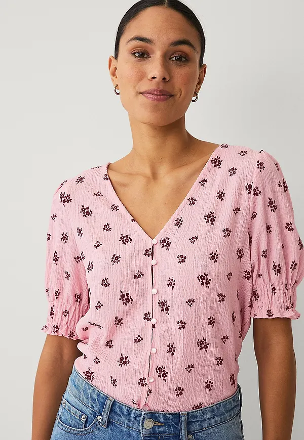Ellos Collection - Trikåblus med puffärmar - Rosa