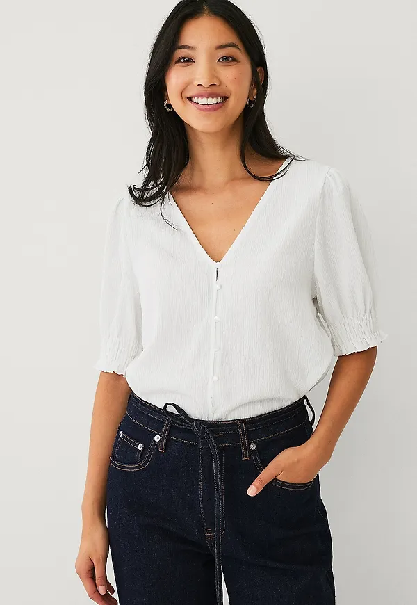Ellos Collection - Trikåblus med puffärmar - Vit