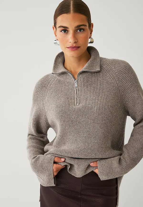 Ellos Collection - Tröja med halv dragkedja - Beige
