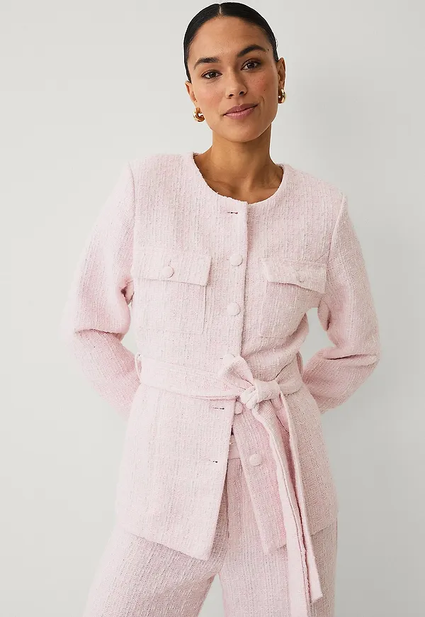 Ellos Collection - Tweedjacka med knytskärp - Rosa