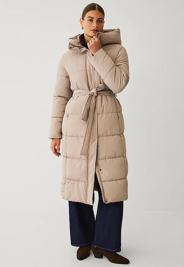 Ellos Collection - Vadderad kappa med knytbälte - Beige