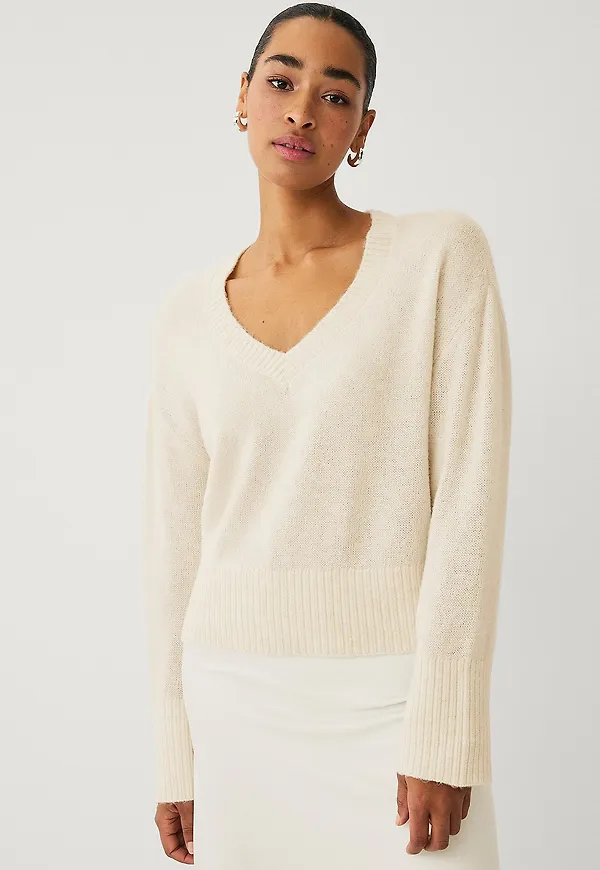 Ellos Collection - Vid, v-ringad tröja - Beige