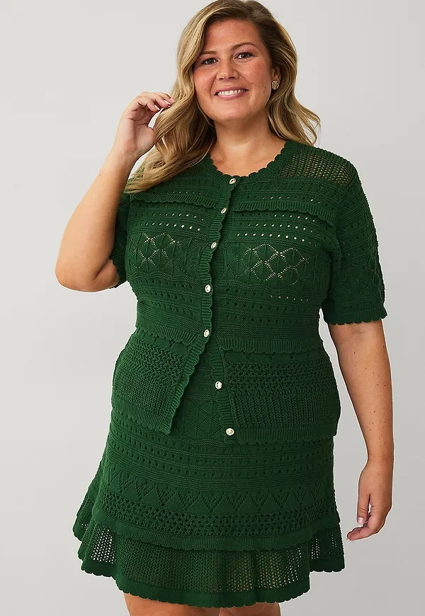 Ellos Collection - Virkad cardigan Erika - Grön