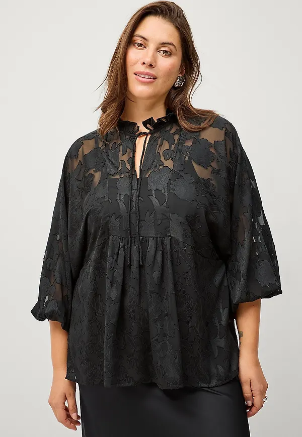 Ellos Plus collection - Blus i organza - Svart