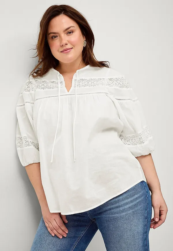 Ellos Plus collection - Blus med spetsbroderi - Vit