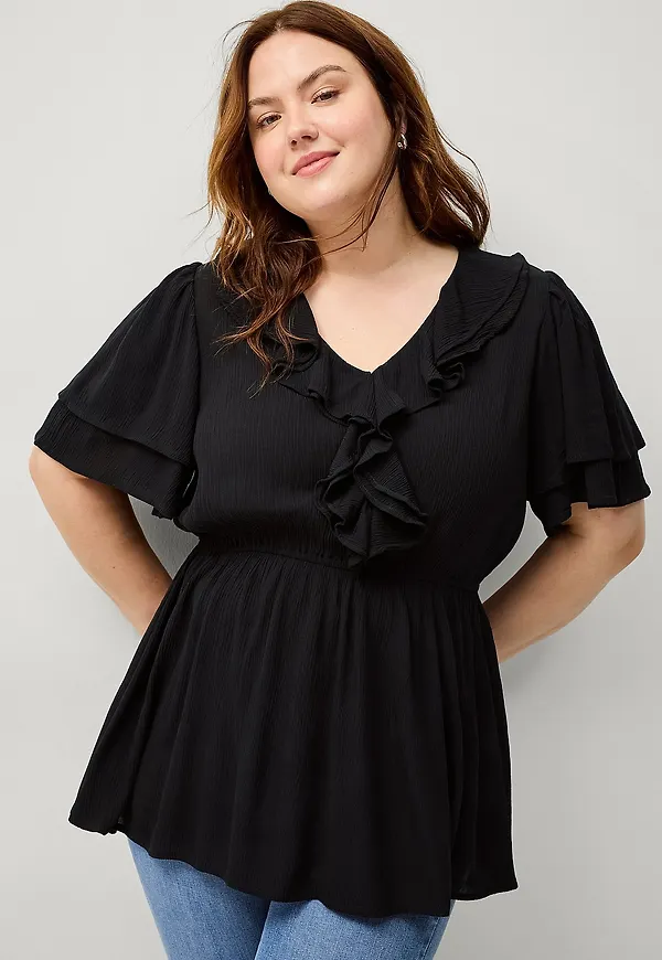 Ellos Plus collection - Blus med volang - Svart