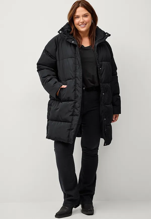 Ellos Plus collection - Vadderad kappa med skorstenskrage - Svart
