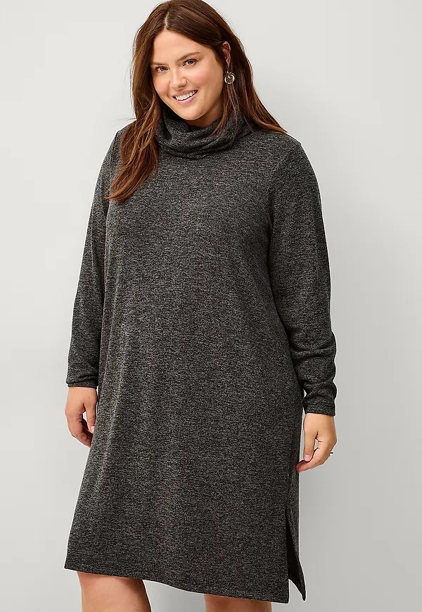 Ellos Plus collection - Stickad klänning med polokrage - Grå