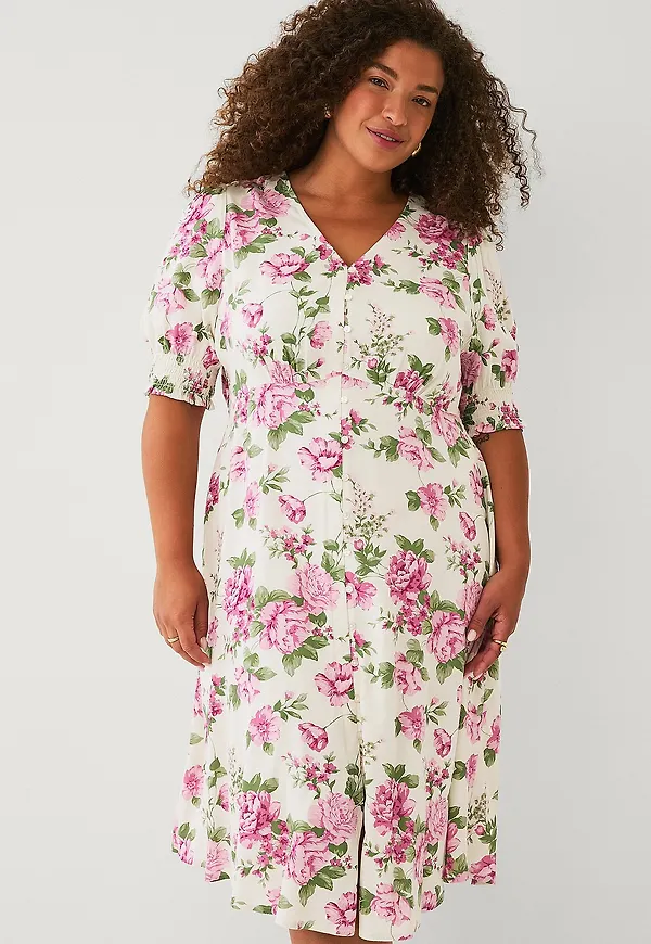 Ellos Plus collection - Klänning med puffärm - Rosa