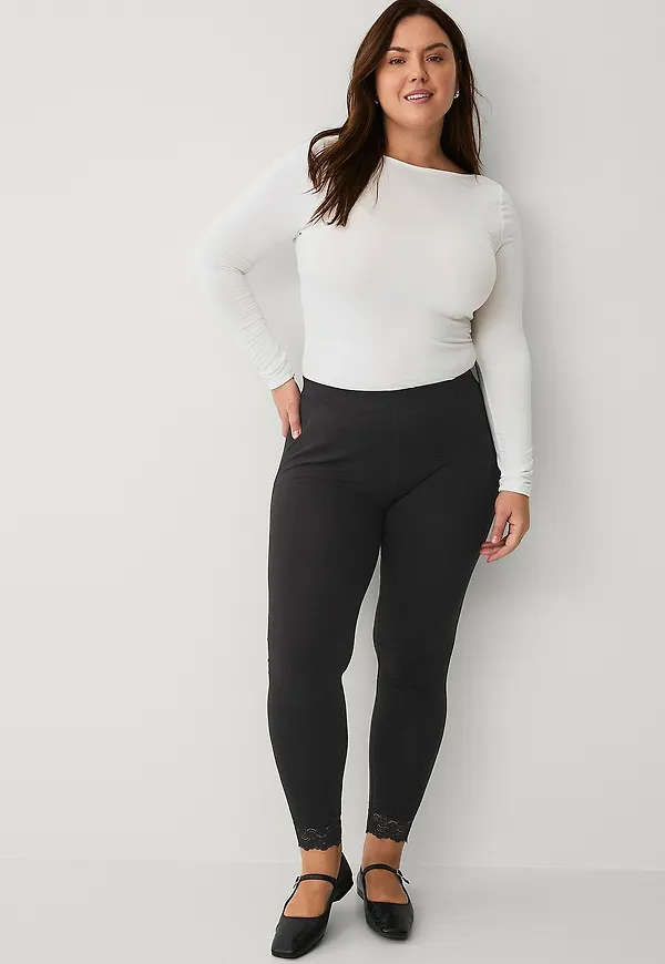 Ellos Plus collection - Leggings med spetskant - Svart