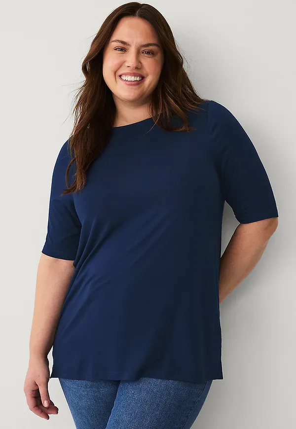 Ellos Plus collection - Mjuk Boatneck Topp - Blå