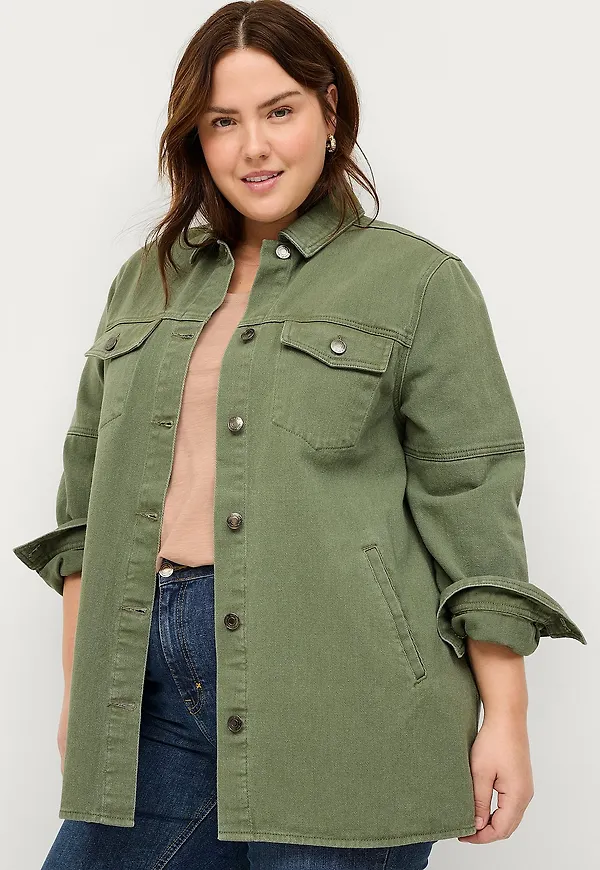 Ellos Plus collection - Skjortjacka i denim - Grön