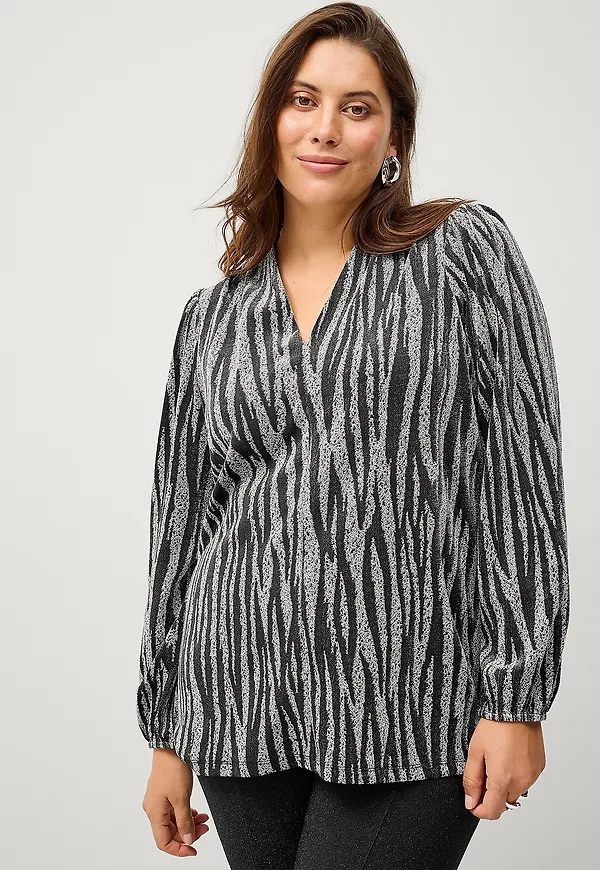 Ellos Plus collection - Glittrig topp med puffärmar - Silver