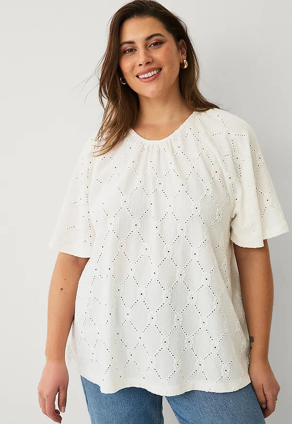 Ellos Plus collection - Topp i spetstrikå - Vit