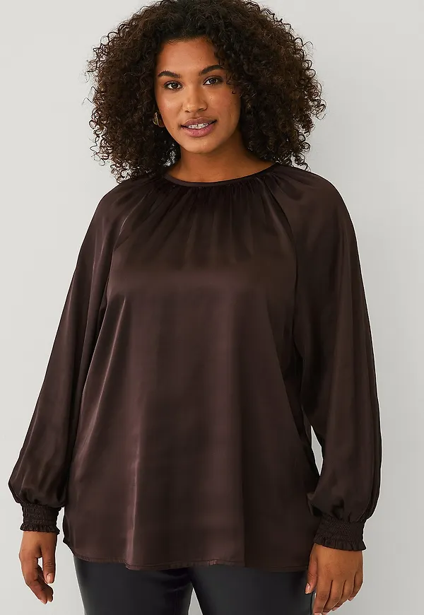 Ellos Plus collection - Blus i satin - Brun